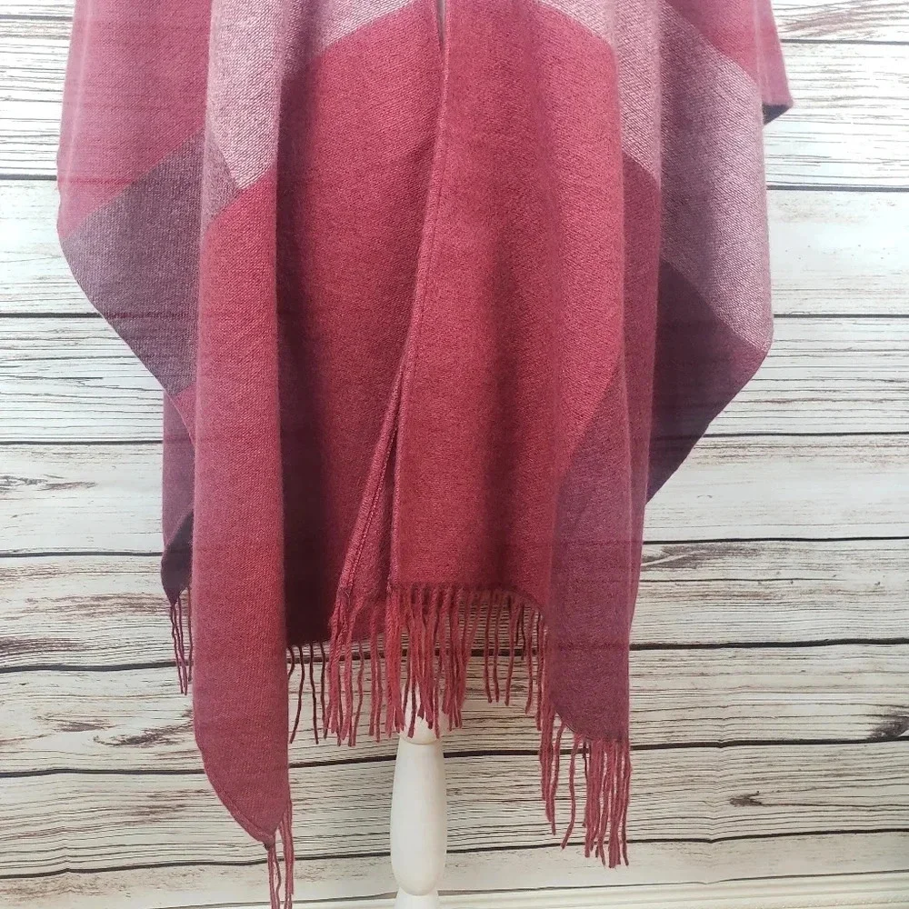 Woolrich Red Fringed Poncho Wrap Cape